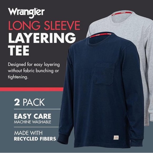 Wrangler Long Sleeve Layering Tee for Men 2pc pack (Navy / Grey), size M - Picture 2 of 8